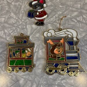 3 pce Train set and Mouse Santa Plastic Stain glass vintage